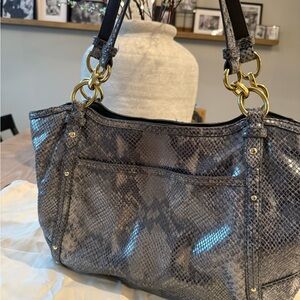 Coach Snakeskin Shoulder Purse with Gold Hardware